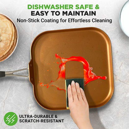 Copper Griddle Pan Non-Stick Coating Silicone Handle