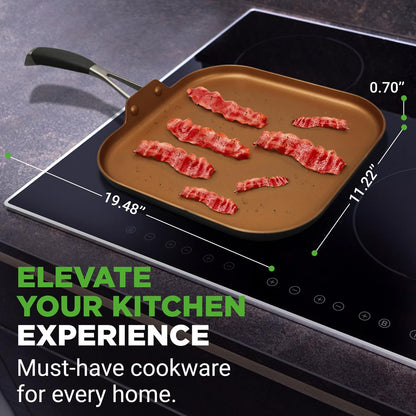 Copper Griddle Pan Non-Stick Coating Silicone Handle