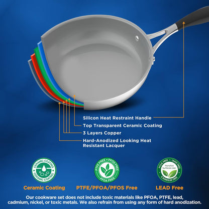 12-Piece Stainless Steel Cookware Set, Non-Stick Ceramic, Even Heat