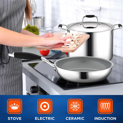 12-Piece Stainless Steel Cookware Set, Non-Stick Ceramic, Even Heat