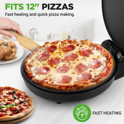 Countertop Pizza Maker, Quick 12" Pizzas, Non-Stick Aluminum, Black