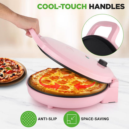 Countertop Pizza Maker, Quick 12" Pizzas, Non-Stick, Pink