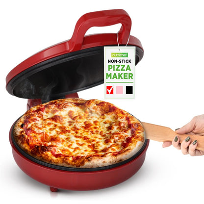 Countertop Pizza Maker, Quick 12" Pizzas, Non-Stick Aluminum, Red