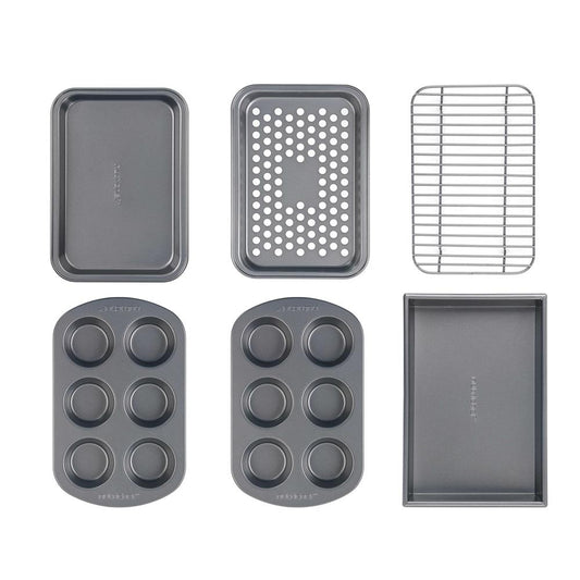 6-Piece Non-Stick Bakeware Set, Stackable Carbon Steel, Gray