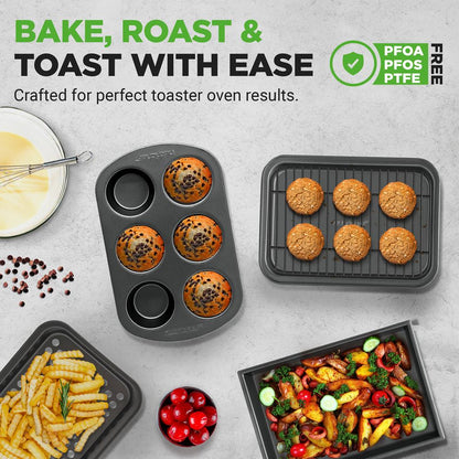 6-Piece Non-Stick Bakeware Set, Stackable Carbon Steel, Gray