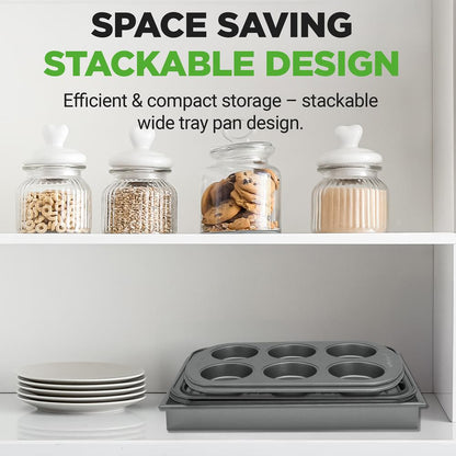 6-Piece Non-Stick Bakeware Set, Stackable Carbon Steel, Gray