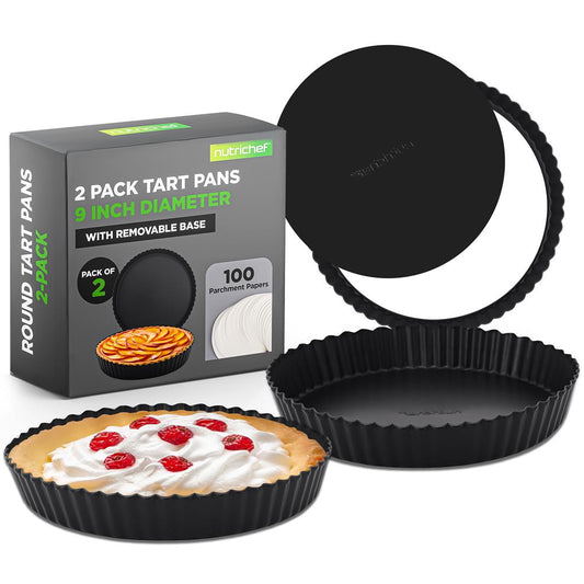 2 Round Tart Pans, Nonstick Carbon Steel, Removable Base, 9 Inch