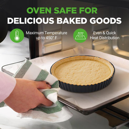 2 Round Tart Pans, Nonstick Carbon Steel, Removable Base, 9 Inch