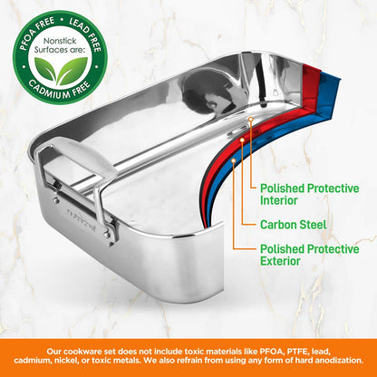 14" Stainless Steel Roasting Pan with Rack, Oven Safe, Easy Clean