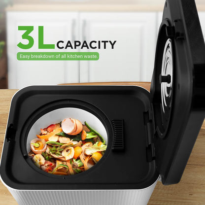 3L Electric Kitchen Composter - Odorless, Automatic, White