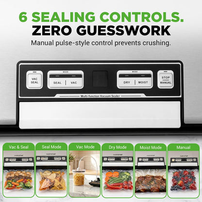 Nutrichef Vacuum Sealer Machine - 80Kpa Automatic Food Sealer With Built-In Cutter, Storage Bag Compartment, Air Suction Hose, 1 Roll & 5 Vacuum Bags For Meal Prep, Bulk Storage & Food Portioning (Silver)
