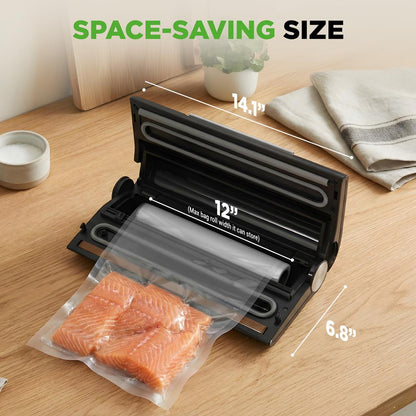 Nutrichef Vacuum Sealer Machine - 80Kpa Automatic Food Sealer With Built-In Cutter, Storage Bag Compartment, Air Suction Hose, 1 Roll & 5 Vacuum Bags For Meal Prep, Bulk Storage & Food Portioning (Silver)