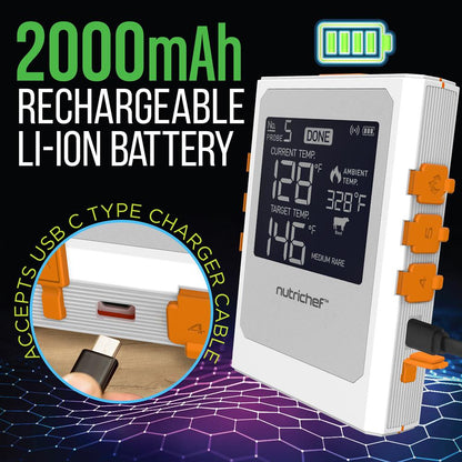 Wireless Meat Thermometer, Remote Alerts, 2 Stainless Probes, Digital Display