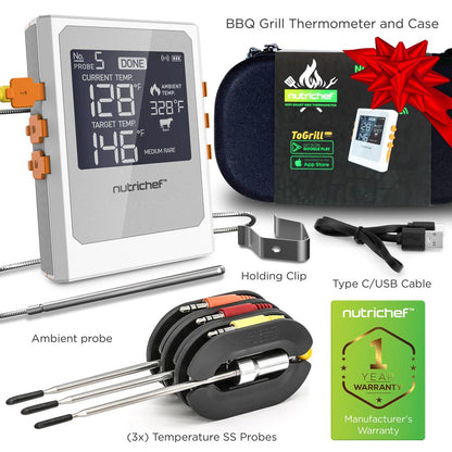 Wireless Meat Thermometer, Remote Alerts, 2 Stainless Probes, Digital Display