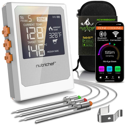 Wireless Meat Thermometer, Remote Alerts, 2 Stainless Probes, Digital Display