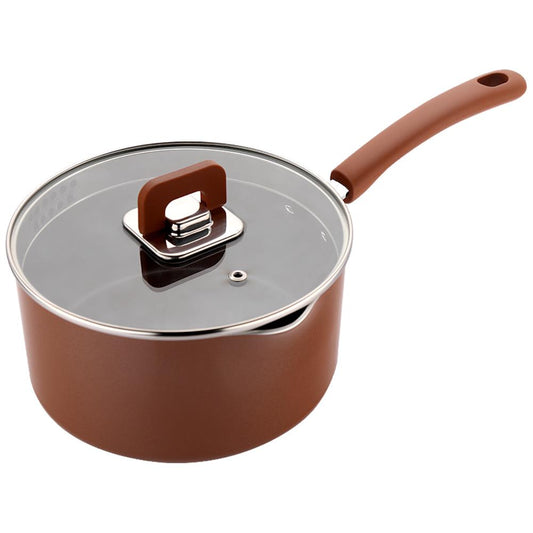3.1Qt Non-Stick Saucepan with Lid, Foldable Knob, Brown