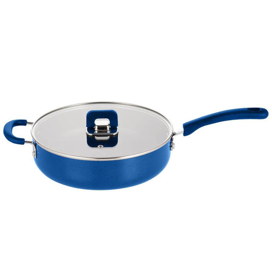 3.7Qt Non-Stick Saute Pan, Foldable Knob, Tempered Glass Lid, Blue