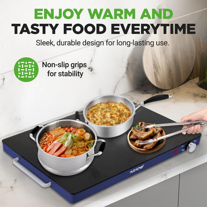 Electric Warming Tray Keeps Food Warm Glass Surface Adjustable Temp Blue