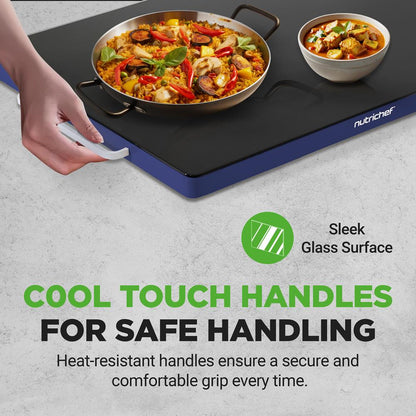Electric Warming Tray Keeps Food Warm Glass Surface Adjustable Temp Blue