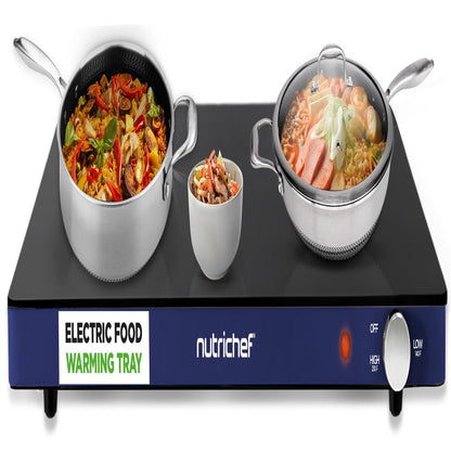 Electric Warming Tray Keeps Food Warm Glass Surface Adjustable Temp Blue