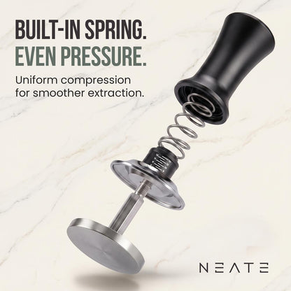 Neate Spring-Loaded Coffee Tamper For Espresso Machines | 51Mm Portafilter Spring-Loaded | 6-14 Lbs Of Calibrated Pressure | Depth-Adjustable | Great For Coffee & Espresso Enthusiasts | Black