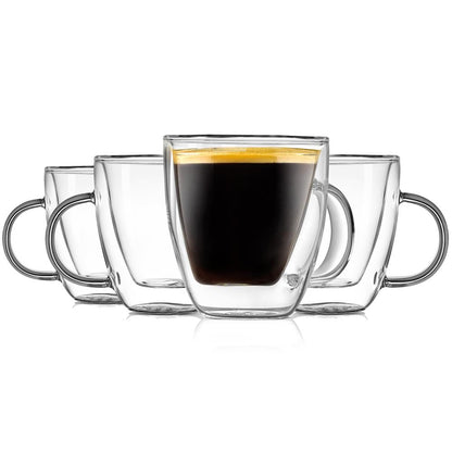 Espresso Cups Set, Insulated Double-Walled Glass, 5.2 Oz, Clear