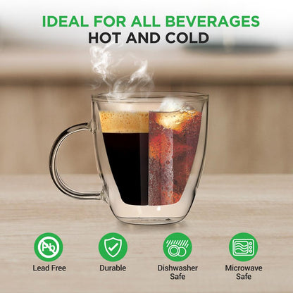 Espresso Cups Set, Insulated Double-Walled Glass, 5.2 Oz, Clear