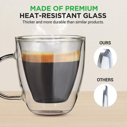 Espresso Cups Set, Insulated Double-Walled Glass, 5.2 Oz, Clear
