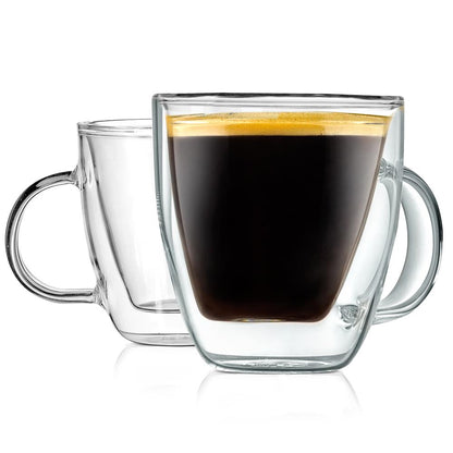 Espresso Cups 5.2 Oz, Insulated Double-Walled Glass, Clear, Set of 2