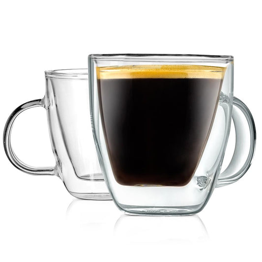 Espresso Cups 5.2 Oz, Insulated Double-Walled Glass, Clear, Set of 2