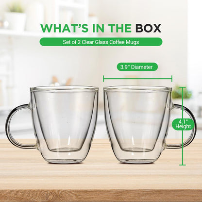 Espresso Cups 5.2 Oz, Insulated Double-Walled Glass, Clear, Set of 2