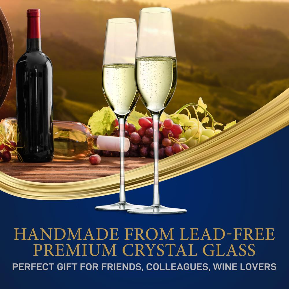 Champagne Flutes Set of 2, Preserve Bubbles, Lead-Free Crystal - Thumbnail 4