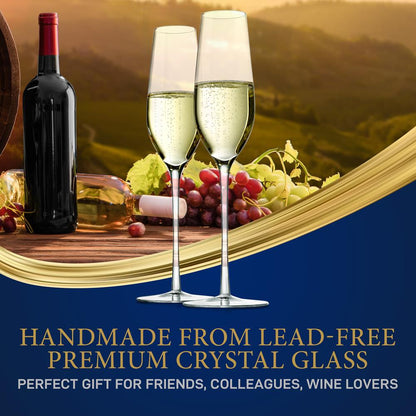 Champagne Flutes Set of 2, Preserve Bubbles, Lead-Free Crystal
