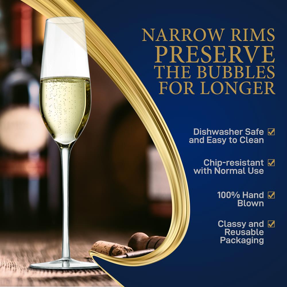 Champagne Flutes Set of 2, Preserve Bubbles, Lead-Free Crystal - Thumbnail 3