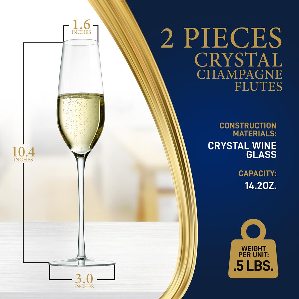Champagne Flutes Set of 2, Preserve Bubbles, Lead-Free Crystal - Thumbnail 5