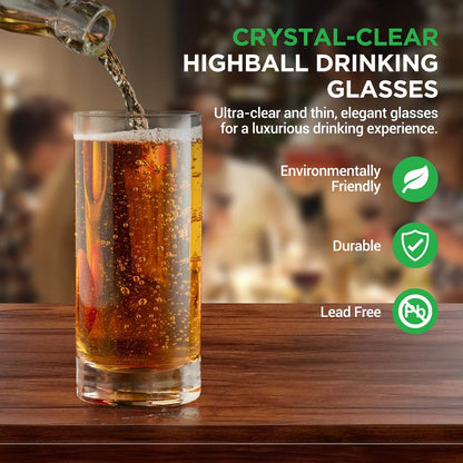Highball Glasses Set of 2, Durable Crystal, Dishwasher Safe, 14.2 oz