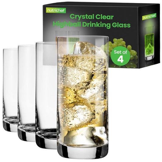 Highball Glasses Set 4, Durable Crystal, 14.2oz, Tall, Clear