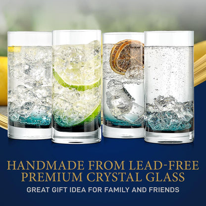 12.5oz Highball Glasses Set of 4 - Durable Lead-Free Crystal, Clear