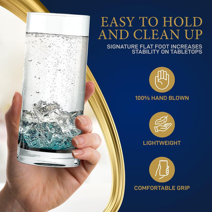 12.5oz Highball Glasses Set of 4 - Durable Lead-Free Crystal, Clear