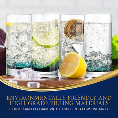 12.5oz Highball Glasses Set of 4 - Durable Lead-Free Crystal, Clear