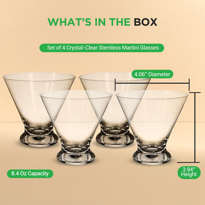 Party Outlaw Shatterproof Martini Glasses, Set Of 4 | 8oz Clear Plastic, BPA-Free, Dishwasher Safe
