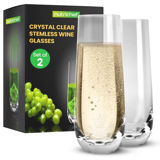 Stemless Champagne Flutes Set - Durable Lead-Free Crystal, Dishwasher Safe