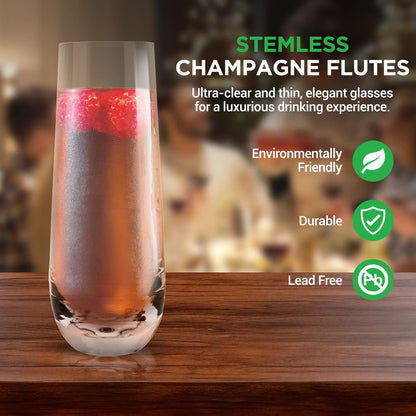 Stemless Champagne Flutes Set - Durable Lead-Free Crystal, Dishwasher Safe
