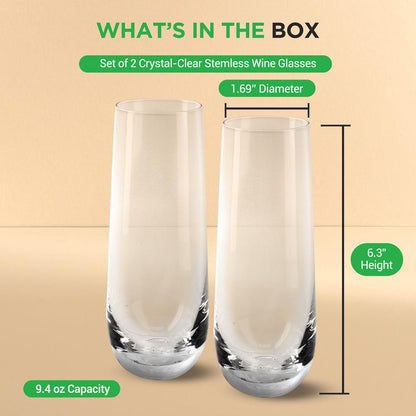 Stemless Champagne Flutes Set - Durable Lead-Free Crystal, Dishwasher Safe