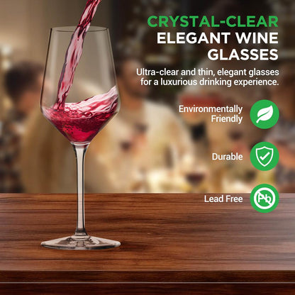 Crystal Wine Glasses - Elegant Design, Lead-Free Crystal, Dishwasher Safe