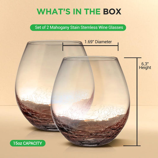 Stemless Wine Glasses 19oz, Hand Blown Crystal, Dishwasher Safe