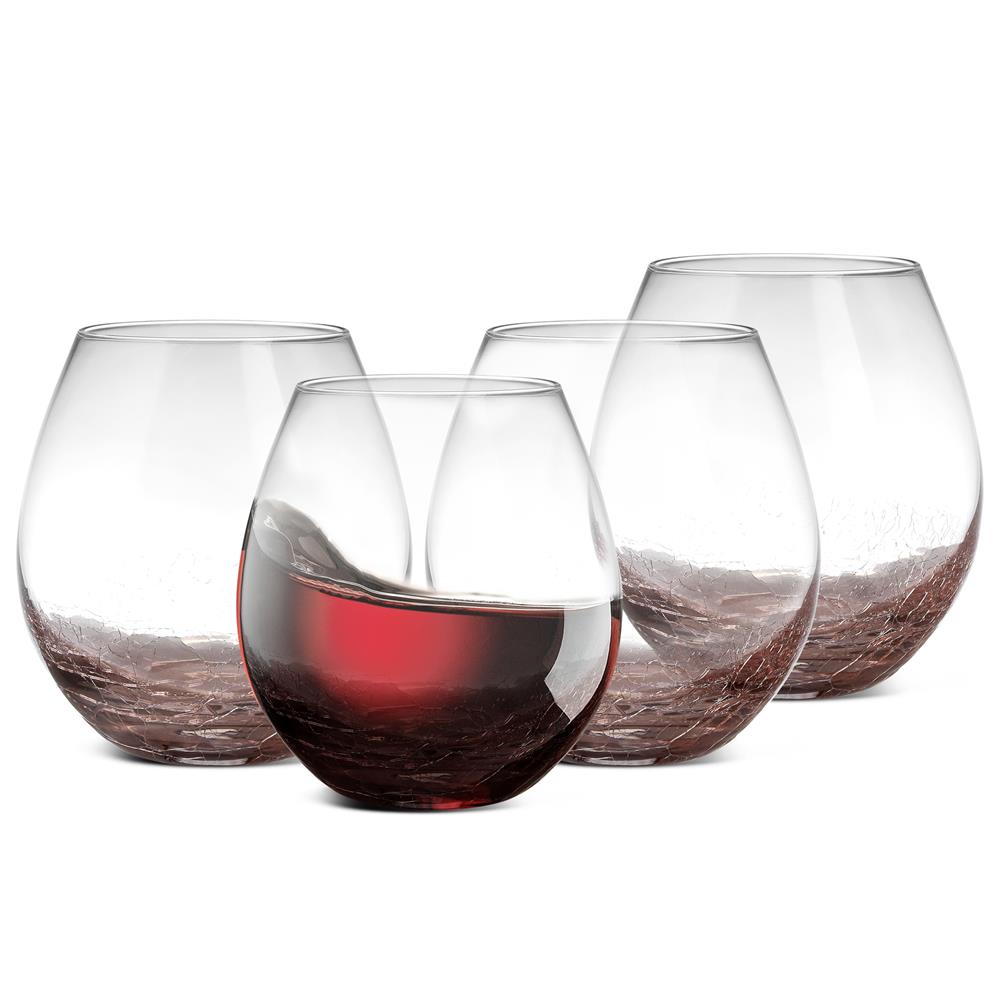 Stemless Wine Glasses Set of 4 - Elegant Crystal, Shatter-Resistant, Clear