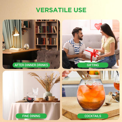 Stemless Wine Glasses Set, 19 Oz, Hand Blown Crystal, Dishwasher Safe