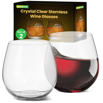 Stemless Wine Glasses Set of 2, Shatter-Resistant Crystal, 15 Oz