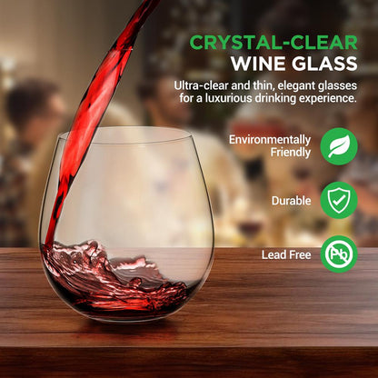 Stemless Wine Glasses Set of 2, Shatter-Resistant Crystal, 15 Oz